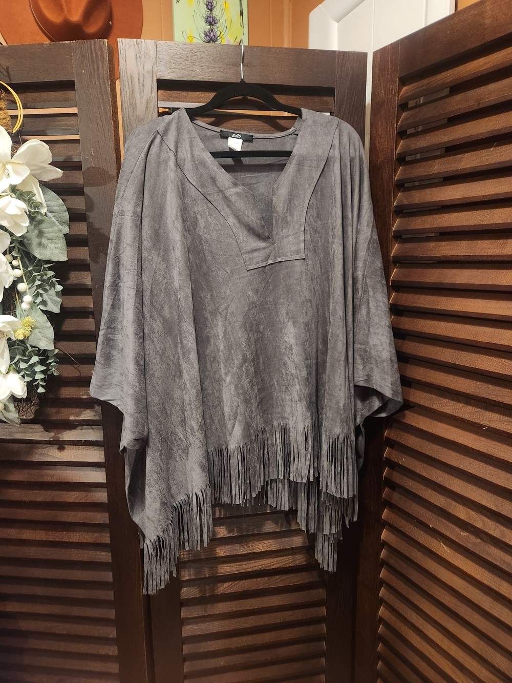 Grey Suede Fringe Poncho